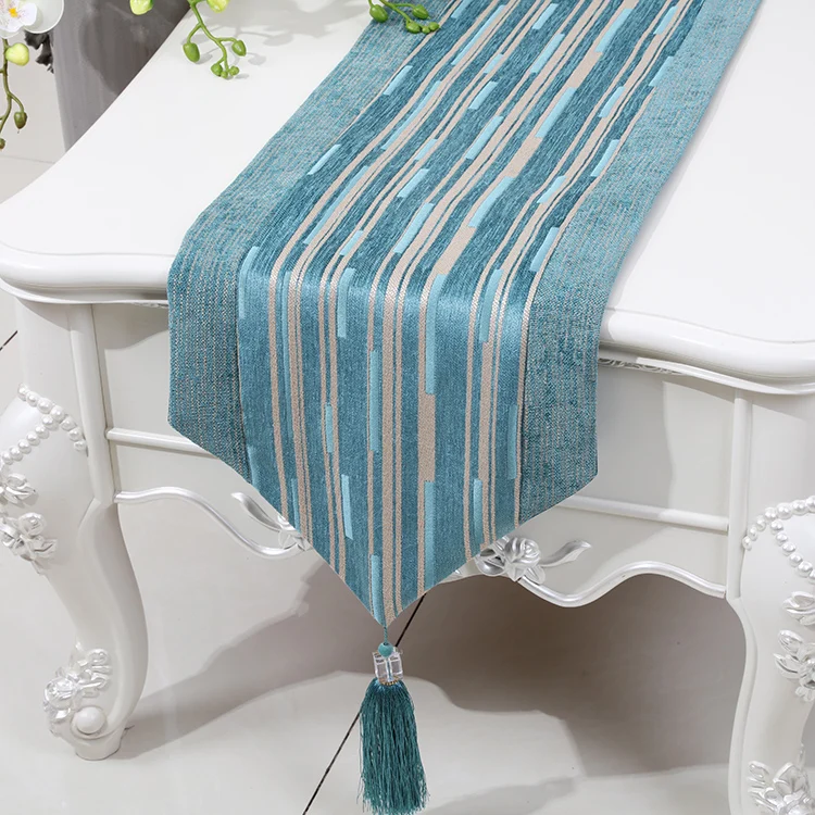 

Latest Striped Modern Simple Table Runner Fashion Chenille Fabric Rectangle Dining Table Pads High End Coffee TableCloth