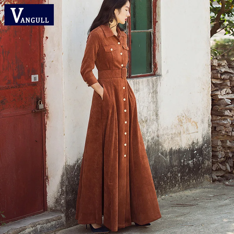 VANGULL Autumn Winter Women Long Dress New Turn-Down Collar Purple Khaki Casual Vestidos Vintage Corduroy Chic Ladies Dress
VANGULL Autumn Winter Women Long Dress New Turn-Down Collar Purple Khaki Casual Vestidos Vintage Corduroy Chic Ladies Dress