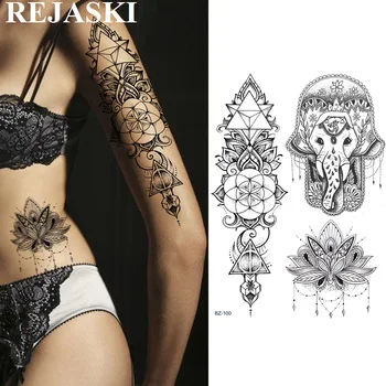 REJASKI Hamsa Hand Ganesha Elephant Temporary Tattoos For Women Sticker Black Body Art Custom Tattoo Sexy Lotus Fake Tatoos
REJASKI Hamsa Hand Ganesha Elephant Temporary Tattoos For Women Sticker Black Body Art Custom Tattoo Sexy Lotus Fake Tatoos