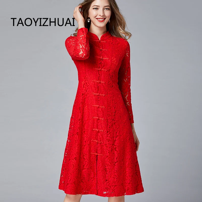 TAOYIZHUAI 2019 New Arrival Spring Chinese style large size red lace cheongsam dress Casual slim elegant ladies dress 16216
TAOYIZHUAI 2019 New Arrival Spring Chinese style large size red lace cheongsam dress Casual slim elegant ladies dress 16216