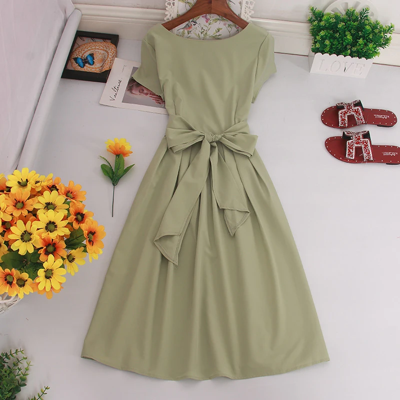 FMFSSOM New Sashes Midi Solid Women Dress Casual High Waist A-line Medium Long Elegant O-neck Women Dress Black White
FMFSSOM New Sashes Midi Solid Women Dress Casual High Waist A-line Medium Long Elegant O-neck Women Dress Black White