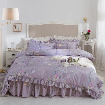 100% Cotton purple Bedding set twin Queen King Size 4Pcs Luxury Europe Duvet Cover set flowers Bed skirt Pillowcase bedclothes
100% Cotton purple Bedding set twin Queen King Size 4Pcs Luxury Europe Duvet Cover set flowers Bed skirt Pillowcase bedclothes