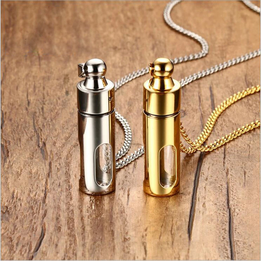 Stainless Steel Gold and Silver Tube Perfume Bottle Urn Pendant Necklace Glass Storage Bottles Necklace Sealing Jewelry
Stainless Steel Gold and Silver Tube Perfume Bottle Urn Pendant Necklace Glass Storage Bottles Necklace Sealing Jewelry