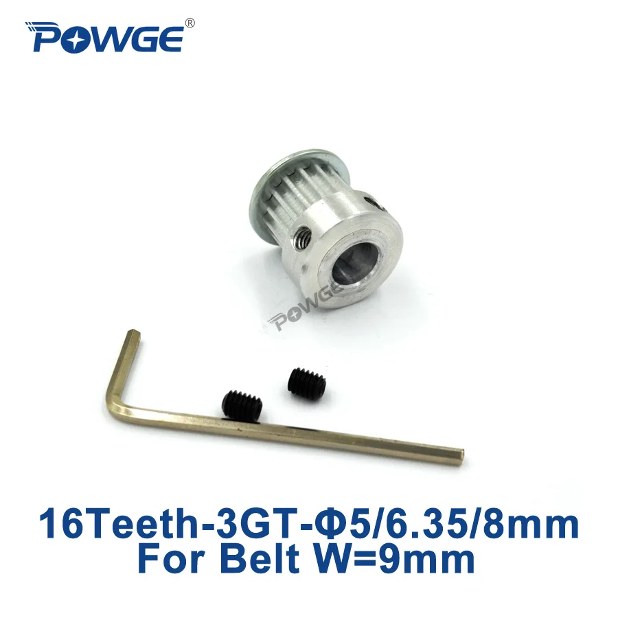 

POWGE 1pcs 3GT Timing Pulley 16 Teeth Bore 5mm 6.35mm 8mm for width 9mm GT3 3MGT Open Belt Small Backlash 3GT pulley 16T 16Teeth