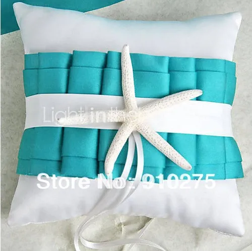 

White Turquoise Starfish Satin Sea Shell Ring Bearer Pillow Beach Themed Wedding Favors Bridal Shower Party Decoration