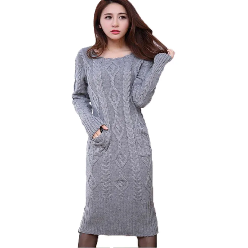 Long Robe Femme 2017 New Women Slim Long Sleeved O-neck Solid Pullover Knitted Dress Autumn Winter Basic Twist Sweater Dresses
Long Robe Femme 2017 New Women Slim Long Sleeved O-neck Solid Pullover Knitted Dress Autumn Winter Basic Twist Sweater Dresses