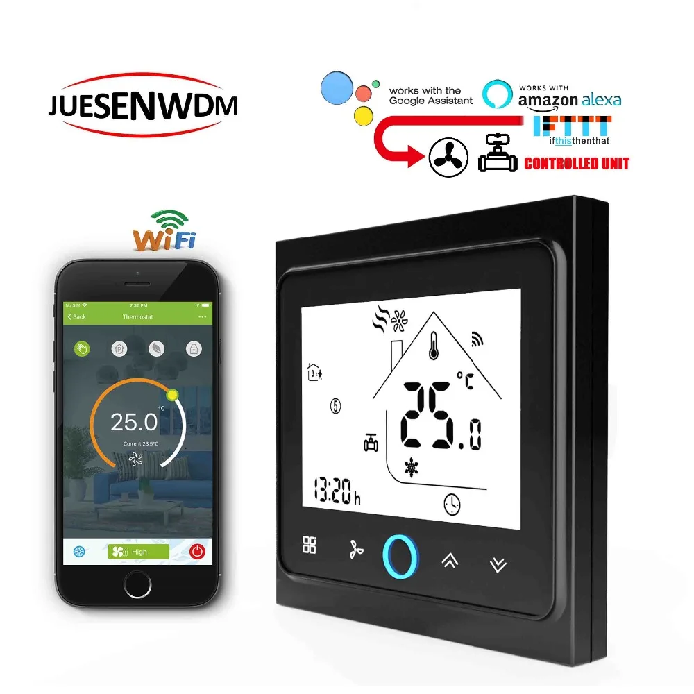 TUYA 95-240VAC 24v heat cool temp thermostat WIFI 2P/4P Works with Alexa Google home
TUYA 95-240VAC 24v heat cool temp thermostat WIFI 2P/4P Works with Alexa Google home