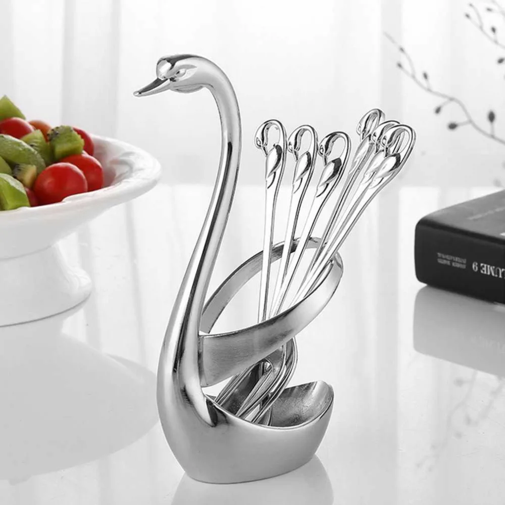 Swan Base Holder 304 Stainless Steel Fruit Forks Set Salad Dessert Spoon Coffee Cake Tools Tableware 7pcs
Swan Base Holder 304 Stainless Steel Fruit Forks Set Salad Dessert Spoon Coffee Cake Tools Tableware 7pcs