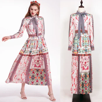 high quality 2019 autumn and winter brand new printing tie bow decoration pleated Slim temperament holiday women's dress
high quality 2019 autumn and winter brand new printing tie bow decoration pleated Slim temperament holiday women's dress