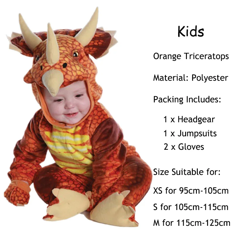 Kids Dinosaur Triceratops/Tyrannosaurus/Stegosaurus Costume Jurassic Park Clownfish Clothes Set Role Play for Halloween Party
Kids Dinosaur Triceratops/Tyrannosaurus/Stegosaurus Costume Jurassic Park Clownfish Clothes Set Role Play for Halloween Party