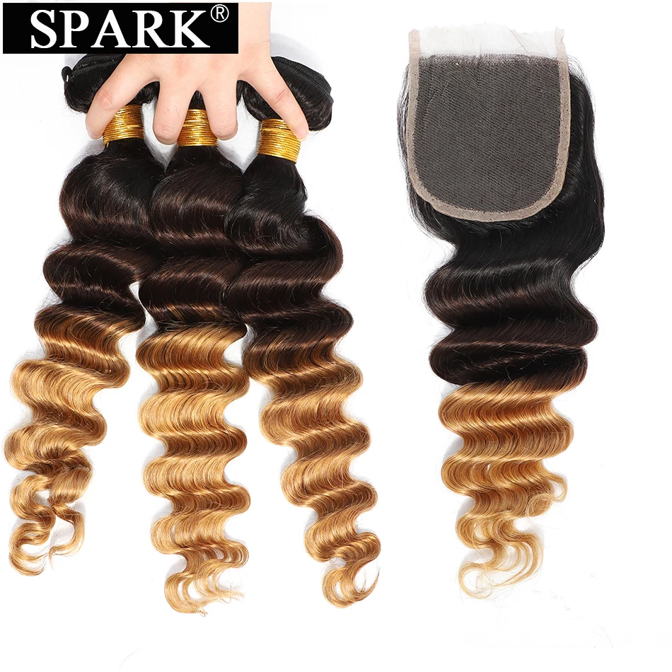 Spark Ombre Brazilian Loose Deep Wave With Closure in 3/4 Bundles with Closure Ombre Remy Extension Can Make A Human Hair Wig
Spark Ombre Brazilian Loose Deep Wave With Closure in 3/4 Bundles with Closure Ombre Remy Extension Can Make A Human Hair Wig