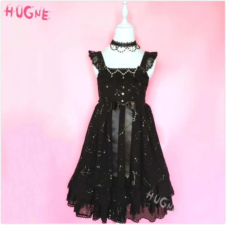 Gothic black starry night Hot stamping JSK Constellation include 3 gifts lolita dresses set women princess
Gothic black starry night Hot stamping JSK Constellation include 3 gifts lolita dresses set women princess