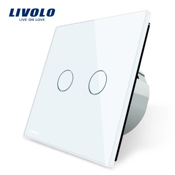 Livolo 2 Gang 1 Way Wall Touch Switch White Crystal Glass Panel EU Standard