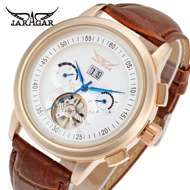 Jargar Automatic rose gold color men wristwatch tourbillon brown leather strap free shipping JAG16557M3R2
Jargar Automatic rose gold color men wristwatch tourbillon brown leather strap free shipping JAG16557M3R2