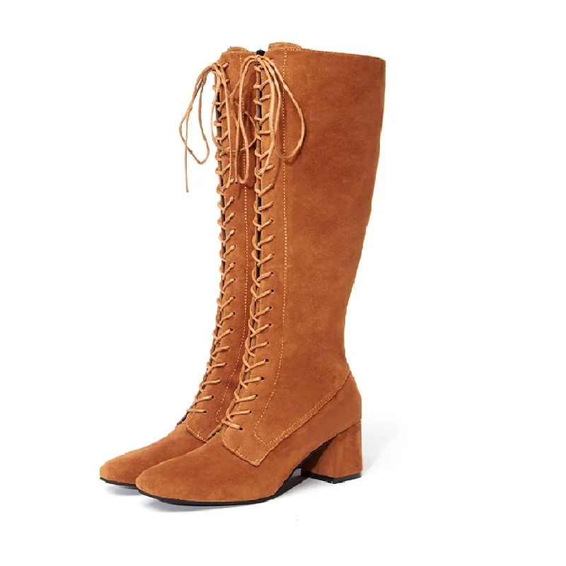 2018 autumn suede high heel Europe and America large size thick with front lace round head wild women's boots brwon 1022
2018 autumn suede high heel Europe and America large size thick with front lace round head wild women's boots brwon 1022
