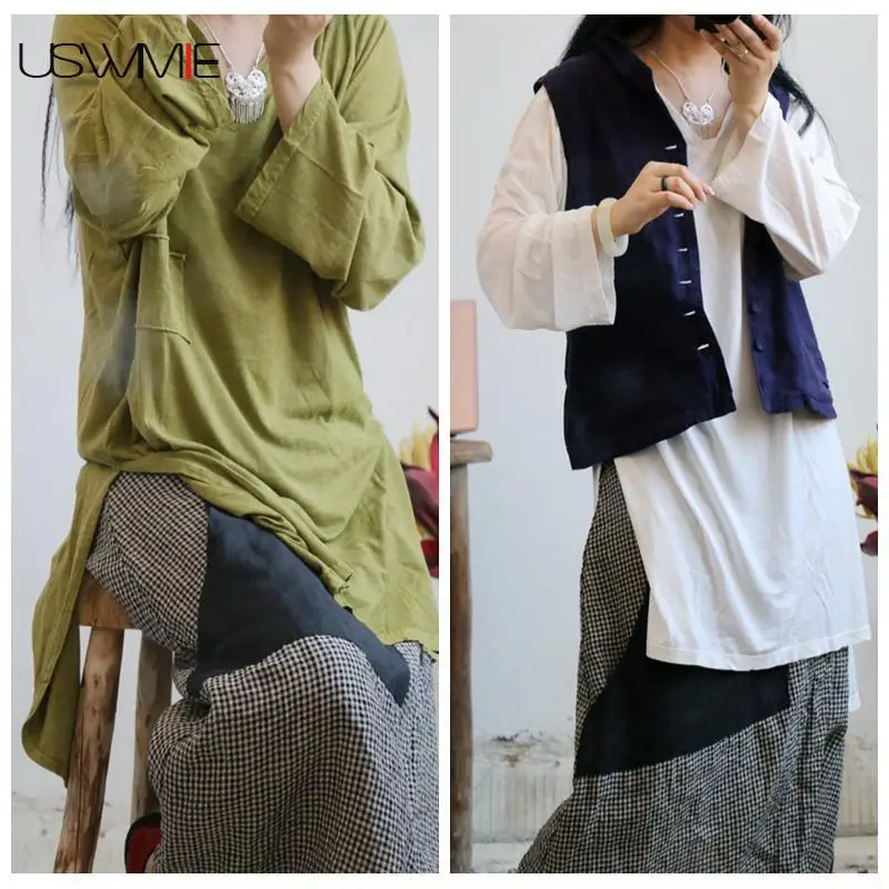 4 Colors 2018 Plus Size Women Shirts Literature V-neck Pockets Solid Color Blouse Short Before Long Length Joker Tops USWMIE
4 Colors 2018 Plus Size Women Shirts Literature V-neck Pockets Solid Color Blouse Short Before Long Length Joker Tops USWMIE