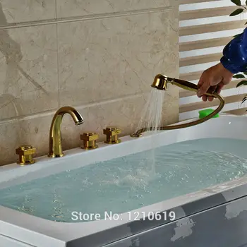 Newly 5Pcs Bathtub Faucet Basin Faucet Golden Polished Shower Tub Faucet Mixer Tap w/ Hand Sprayer
Newly 5Pcs Bathtub Faucet Basin Faucet Golden Polished Shower Tub Faucet Mixer Tap w/ Hand Sprayer