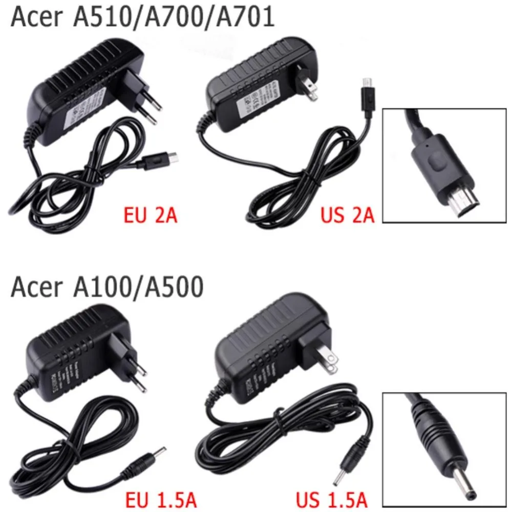 

YCDC 12V EU US Plug AC DC Home Charger Charge Power Cord Wall Charging Adapter For Acer Iconia Tab A510 A700 A701 Tablet
