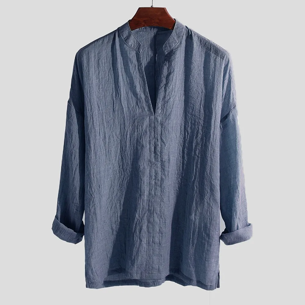 Causal Men's Shirt Summer Breathable Long Sleeve Loose Male Blouse Fashion Solid Color V-Neck Top Men's Clothing chemise homme
Causal Men's Shirt Summer Breathable Long Sleeve Loose Male Blouse Fashion Solid Color V-Neck Top Men's Clothing chemise homme