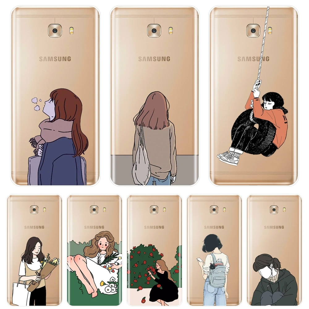 Фото TPU Cartoon Girl Japan Aesthetic Phone Case For Samsung Galaxy C5 C7 C8 Silicone Soft Back Cover C9 Pro | Мобильные телефоны и