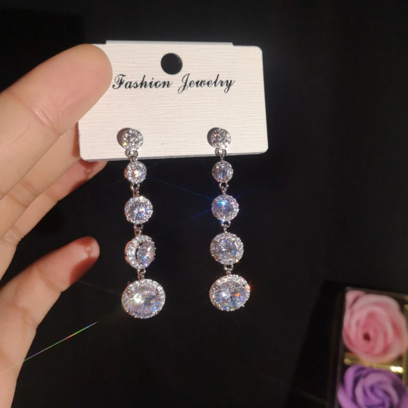 women sterling silver 925 long drop earrings for wedding (5)