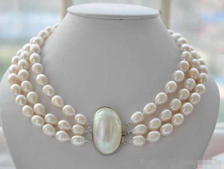 z5218 3strands 12mm rice white Freshwater cultured pearl necklace mabe 19inch (A0329)
z5218 3strands 12mm rice white Freshwater cultured pearl necklace mabe 19inch (A0329)