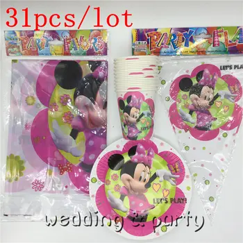 31pcs Minnie Mouse 10plates + 10cups+ 10flags+1 tablecloth happy birthday party supplies 10person party decoration tableware set
31pcs Minnie Mouse 10plates + 10cups+ 10flags+1 tablecloth happy birthday party supplies 10person party decoration tableware set