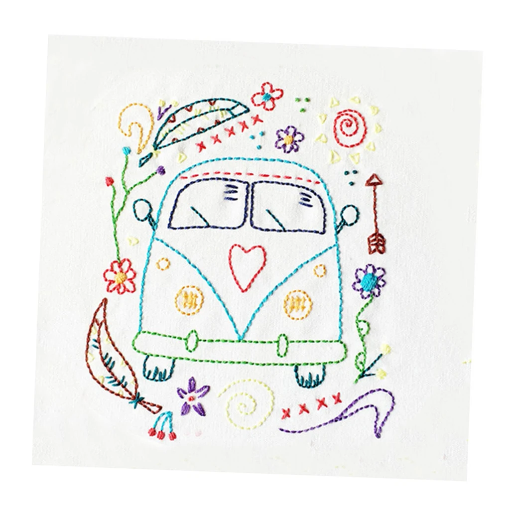 Embroidery Kit, Cartoon Hand Embroidery Cross Stitch Starter Needlepoint Crafts Kit with Cloth,Threads and Tools for Home Decor