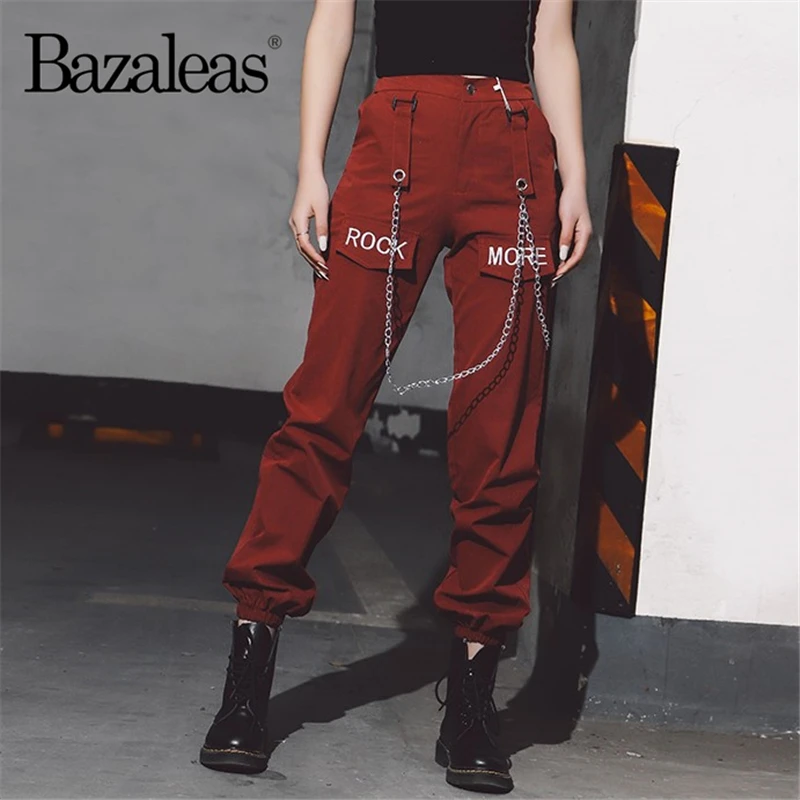Bazaleas Streetwear Front Double pockets pants with chain cargo pants Punk Letter Print Women pants trousers drop shipping
Bazaleas Streetwear Front Double pockets pants with chain cargo pants Punk Letter Print Women pants trousers drop shipping