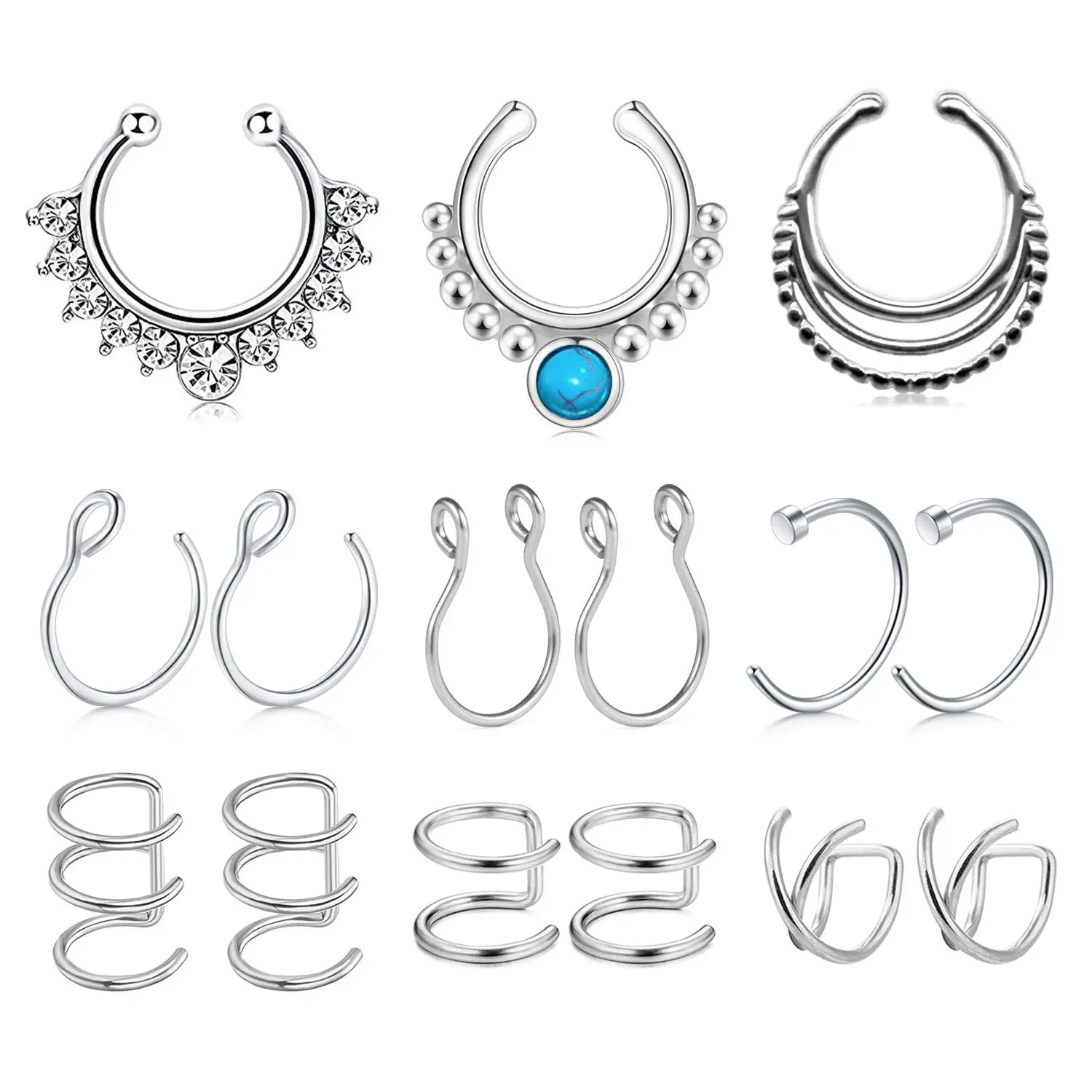 JFORYOU 15PCS Stainless Steel Ear Cuff Ear Clips Non Piercing Cartilage Earrings Fake Nose Lip Suptum Ring Set for Men Women
JFORYOU 15PCS Stainless Steel Ear Cuff Ear Clips Non Piercing Cartilage Earrings Fake Nose Lip Suptum Ring Set for Men Women