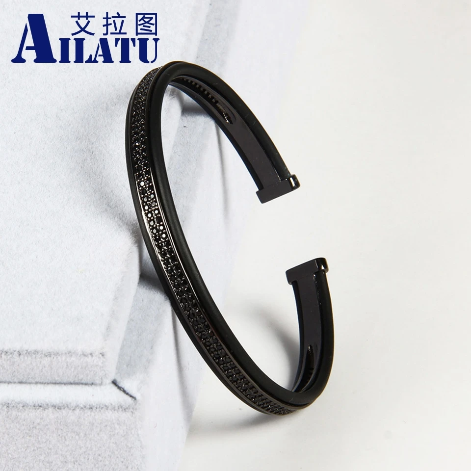 Ailatu Open Cuff Double Raw Black Cz Bangle Bracelet Best Christmas Gift High Grade Men Jewelry
Ailatu Open Cuff Double Raw Black Cz Bangle Bracelet Best Christmas Gift High Grade Men Jewelry