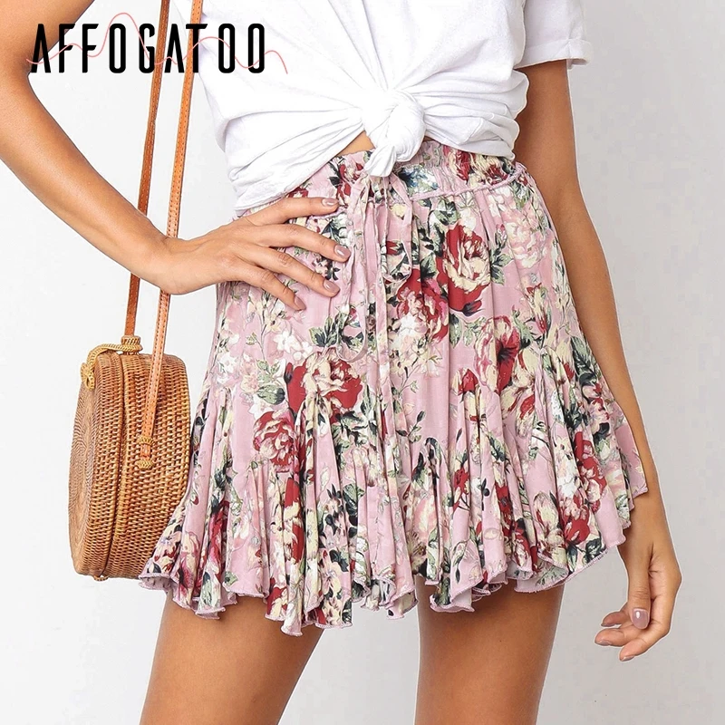 Affogatoo Casual beach floral print boho skirt women A-line ruffle mini skirt High waist holiday plus size pink skirts ladies
Affogatoo Casual beach floral print boho skirt women A-line ruffle mini skirt High waist holiday plus size pink skirts ladies