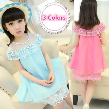 Elegant Girls Casaual Summer Dress With Pearls Princess Female Child Chiffon Lace Dresses Hot Pink Light Sky Blue Color 4-13Y
Elegant Girls Casaual Summer Dress With Pearls Princess Female Child Chiffon Lace Dresses Hot Pink Light Sky Blue Color 4-13Y