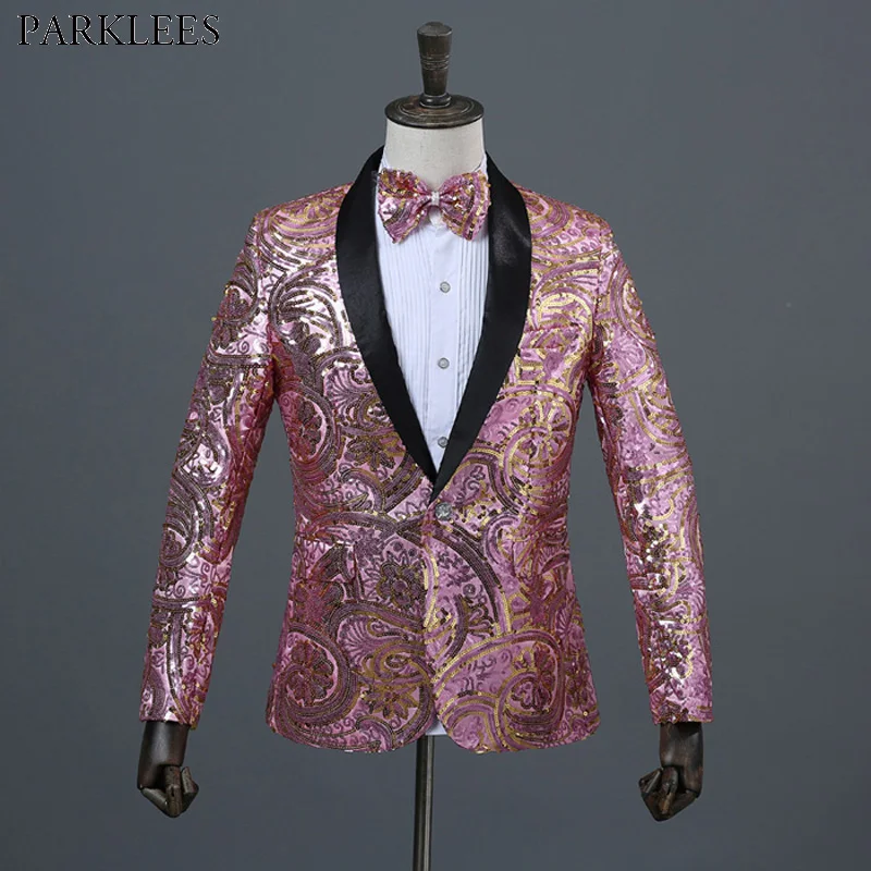 Shiny Floral Sequin Paillette Shawl Lapel One Button Suit Blazer Men Nightclub Wedding Stage Prom DJ Suit Blazer With Bow Tie
Shiny Floral Sequin Paillette Shawl Lapel One Button Suit Blazer Men Nightclub Wedding Stage Prom DJ Suit Blazer With Bow Tie