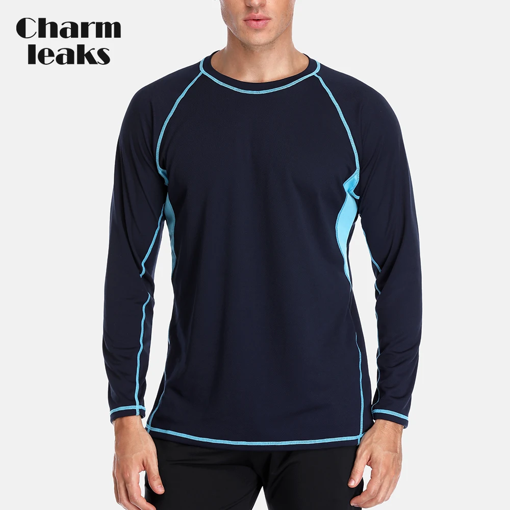 Charmleaks Men Rashguard Running Shirt Loose Fit Dry-fit Long Sleeve Shirts Male Rash Guard Top UPF 50+ Breathable Beach Wear | Спорт и