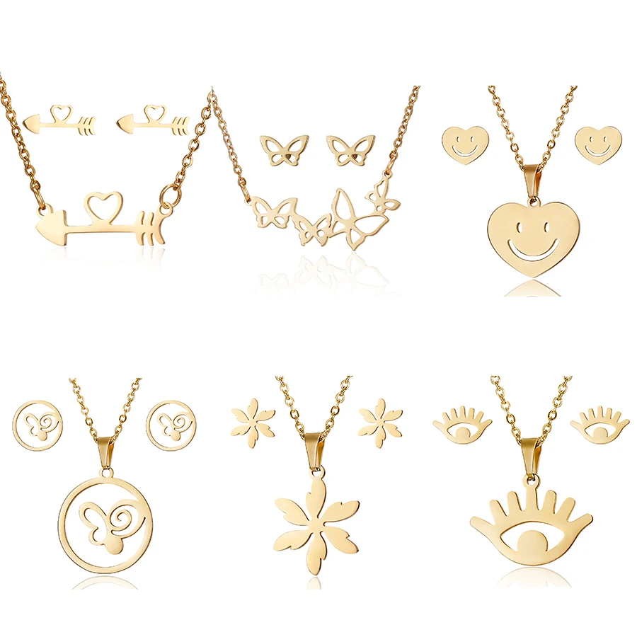 Charms Elegant Animal Necklace Earrings Set Butterfly Eyes Smile Face Snowflake Pendant Charm Necklace Women Friend Gift
Charms Elegant Animal Necklace Earrings Set Butterfly Eyes Smile Face Snowflake Pendant Charm Necklace Women Friend Gift