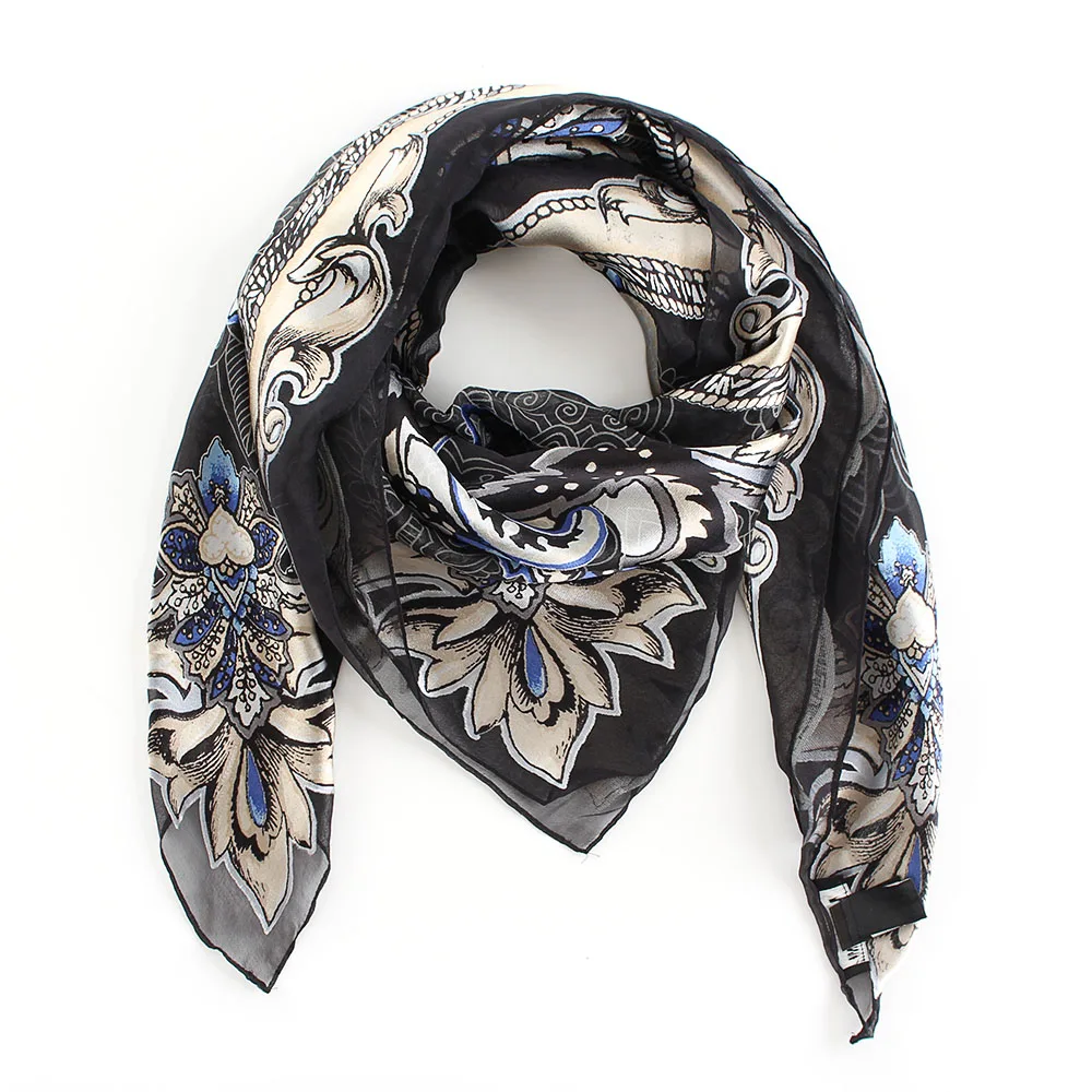 

BQacces 100*100cm paisley damask burnt out silk rayon square scarf women black white headband bandana muslim hijab high quality