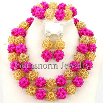 Charming Fuchsia Pink Gold Champagne African Bridal Beads Necklace Set Nigerian Wedding Jewelry Set Gift Free Shipping WB416
Charming Fuchsia Pink Gold Champagne African Bridal Beads Necklace Set Nigerian Wedding Jewelry Set Gift Free Shipping WB416