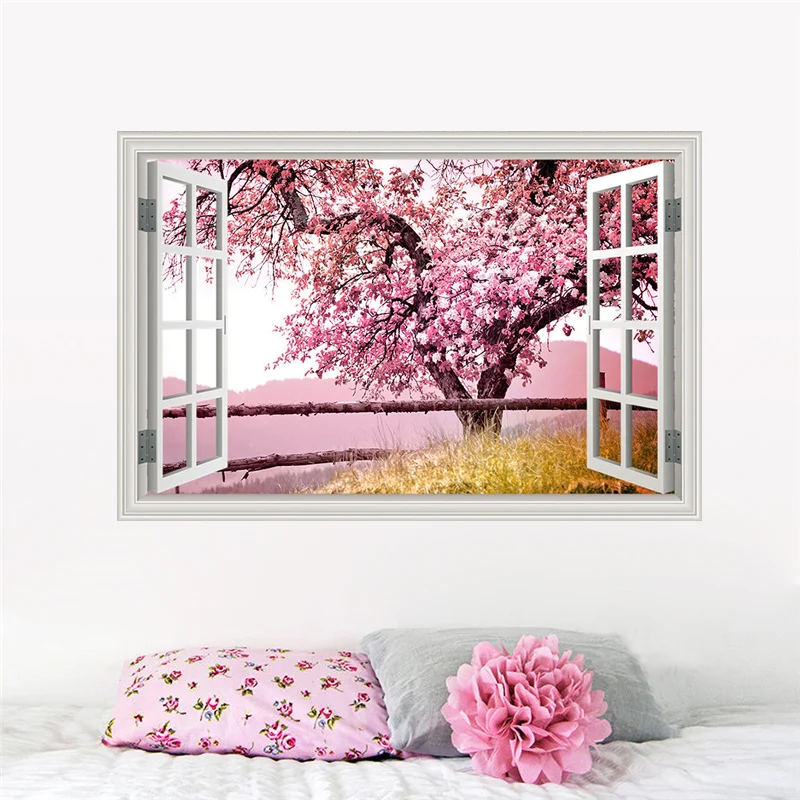 Fake Window Wall Decals Flower Trees Wall Sticker 3D Window View Landscape Picture Cherry Blossoms Wall Mural Bedroom Decor
Fake Window Wall Decals Flower Trees Wall Sticker 3D Window View Landscape Picture Cherry Blossoms Wall Mural Bedroom Decor