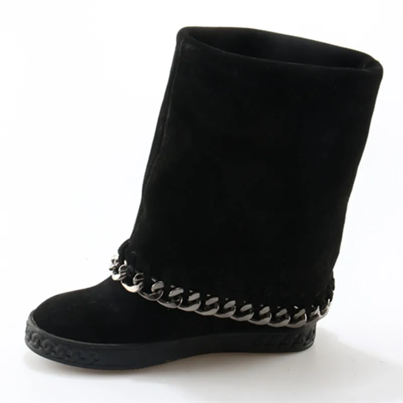 

2020 Ankle Boots for Women mid-calf 8CM high increasing hidden cowboy Boots black chain botas feminina winter wedges shoes woman