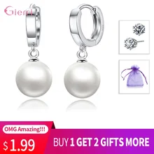 Bola suave redonda perla cuelga los pendientes de gota brillante plata de ley 925 Leverback Huggie oreja Brincos accesorios de joyería(China)