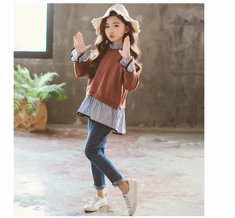 toddler girl outfits 2018 striped patchwork t-shirt tops denim pants clothes kids 2 pcs autumn suits children outfits clothing (6)