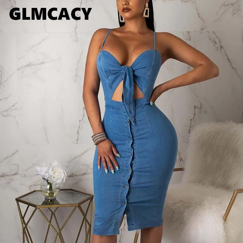 Women Spaghetti Strap V Neck Dress Tie Front Button Midi Dress Denim Sleeveless Backless Bodycon Vestidos
Women Spaghetti Strap V Neck Dress Tie Front Button Midi Dress Denim Sleeveless Backless Bodycon Vestidos