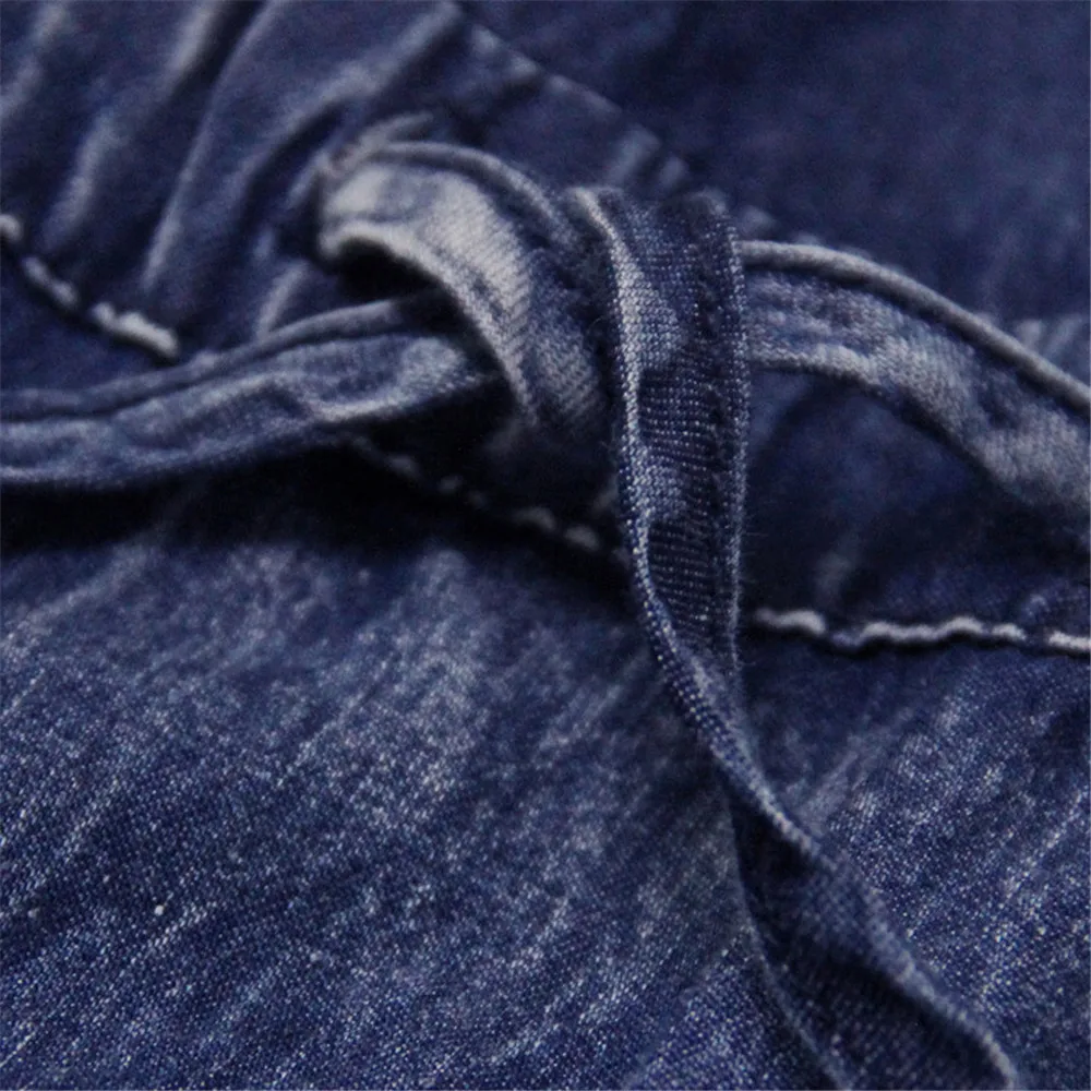 Vintage Adjustable Waist Summer Dress 2018 New Denim Women V-Neck Dresses Hollow out Lantern Sleeve Swing Hem Vestidos (125)