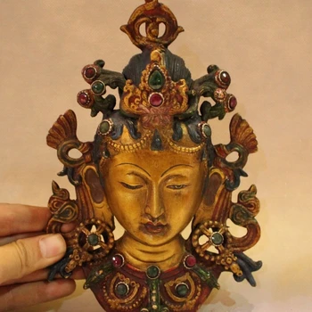 8" Tibet Buddhism Temple Bronze inlay turquoise Gem Kwan-Yin Buddha Head Statue
8" Tibet Buddhism Temple Bronze inlay turquoise Gem Kwan-Yin Buddha Head Statue