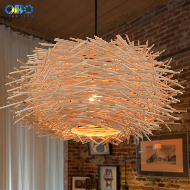 

Vintage Pendant Lamp Bird's Nest Wood Lampshade Indoor Lighting Coffee House/Bar Pendant Lights Cord Lenght 1.2M E27 110-240V
