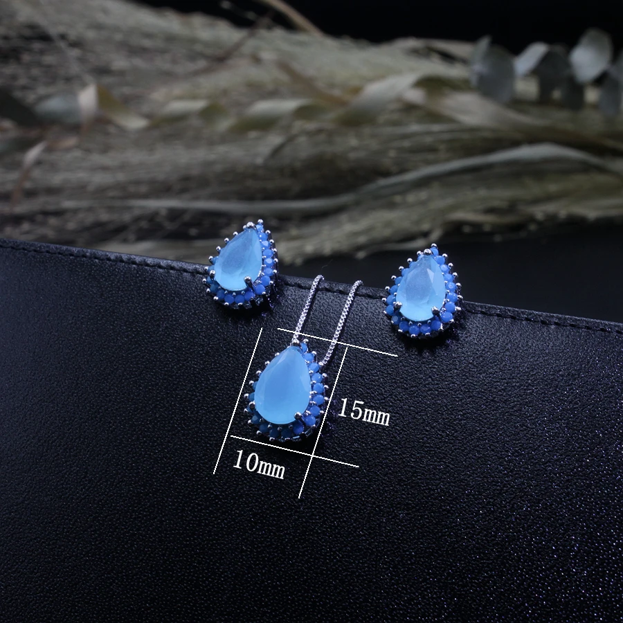 water Drop Earrings Necklace Jewelry Set11_