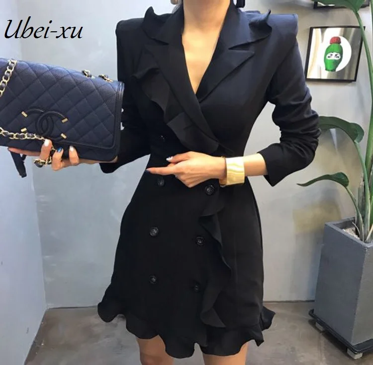 Ubei New flounced chiffon OL jacket dress temperament slim white/black suit dress
Ubei New flounced chiffon OL jacket dress temperament slim white/black suit dress