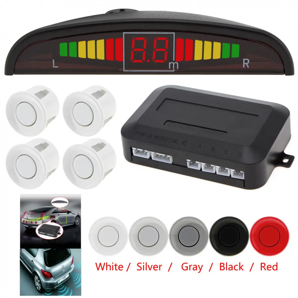 Car Auto Parktronic LED Parking Sensor Ultrasonic Reverse Backup Sensors Radar Detector Multi color with Backlight Display
Car Auto Parktronic LED Parking Sensor Ultrasonic Reverse Backup Sensors Radar Detector Multi color with Backlight Display