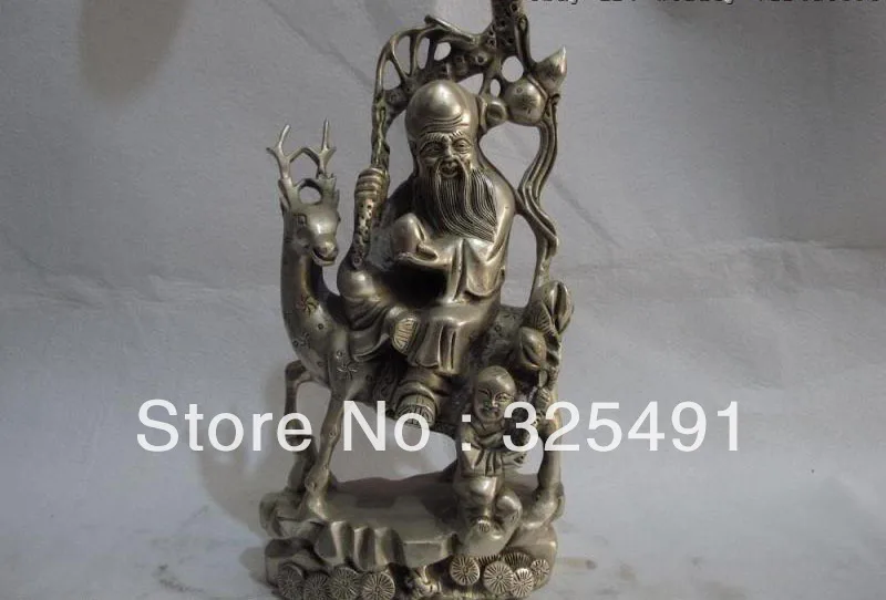 China Fengshui copper silver God of Longevity Life Star On Deer & Peach Statue z
China Fengshui copper silver God of Longevity Life Star On Deer & Peach Statue z